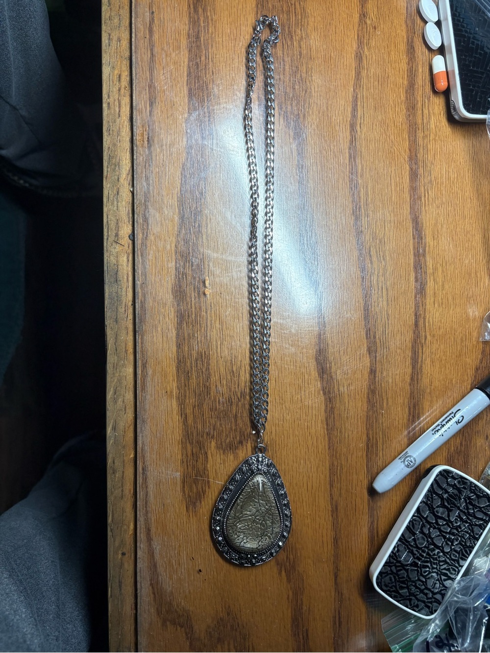 Silver tone fake fossil necklace 12 3/4 inches